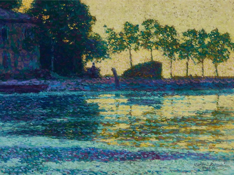 1863-Charles Johann Palmié - Giorno d'estate sul fiume Hard, Germania, 1907